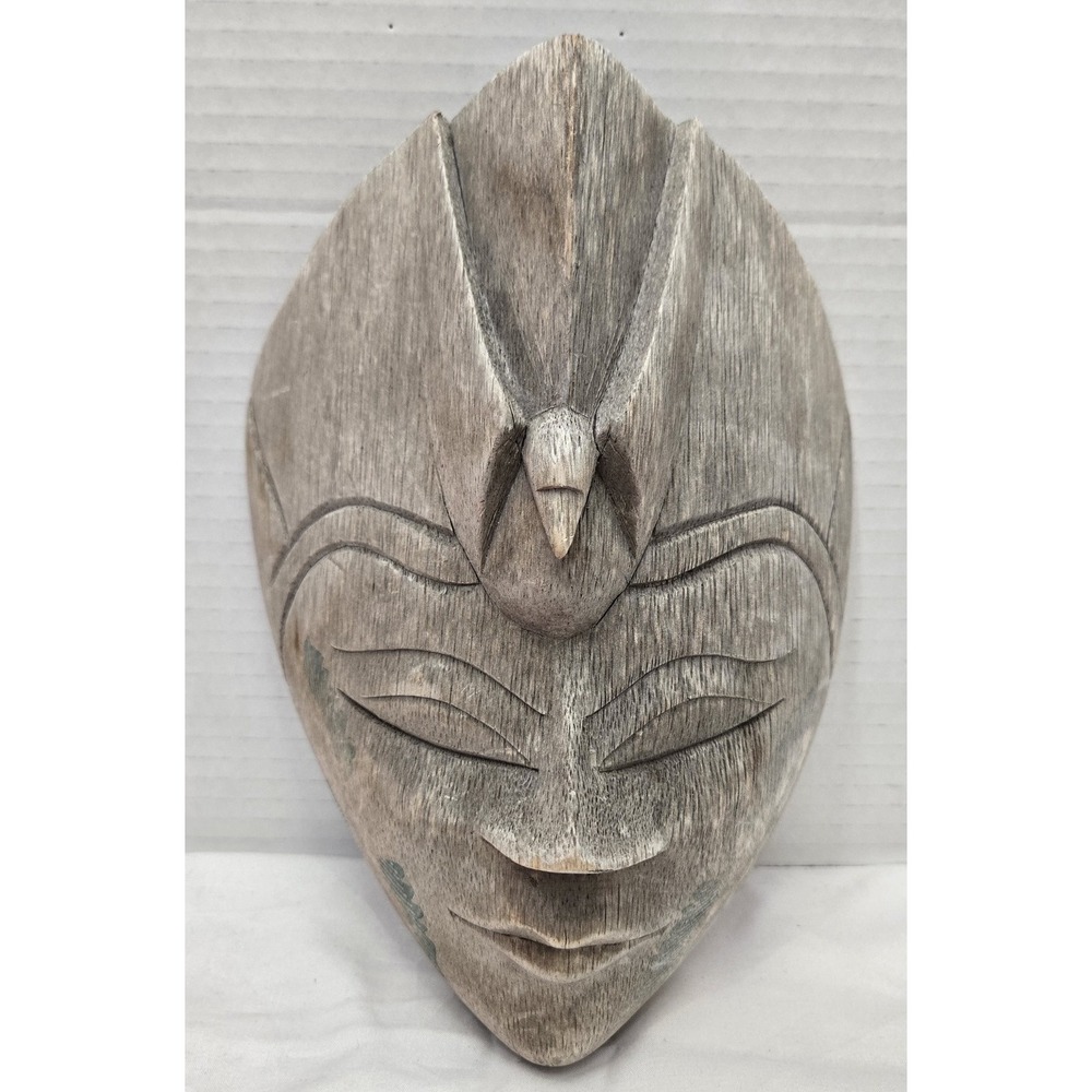 Vintage Hand-Carved Wooden Face Mask - Balinese Style Boho Wall Art Decor